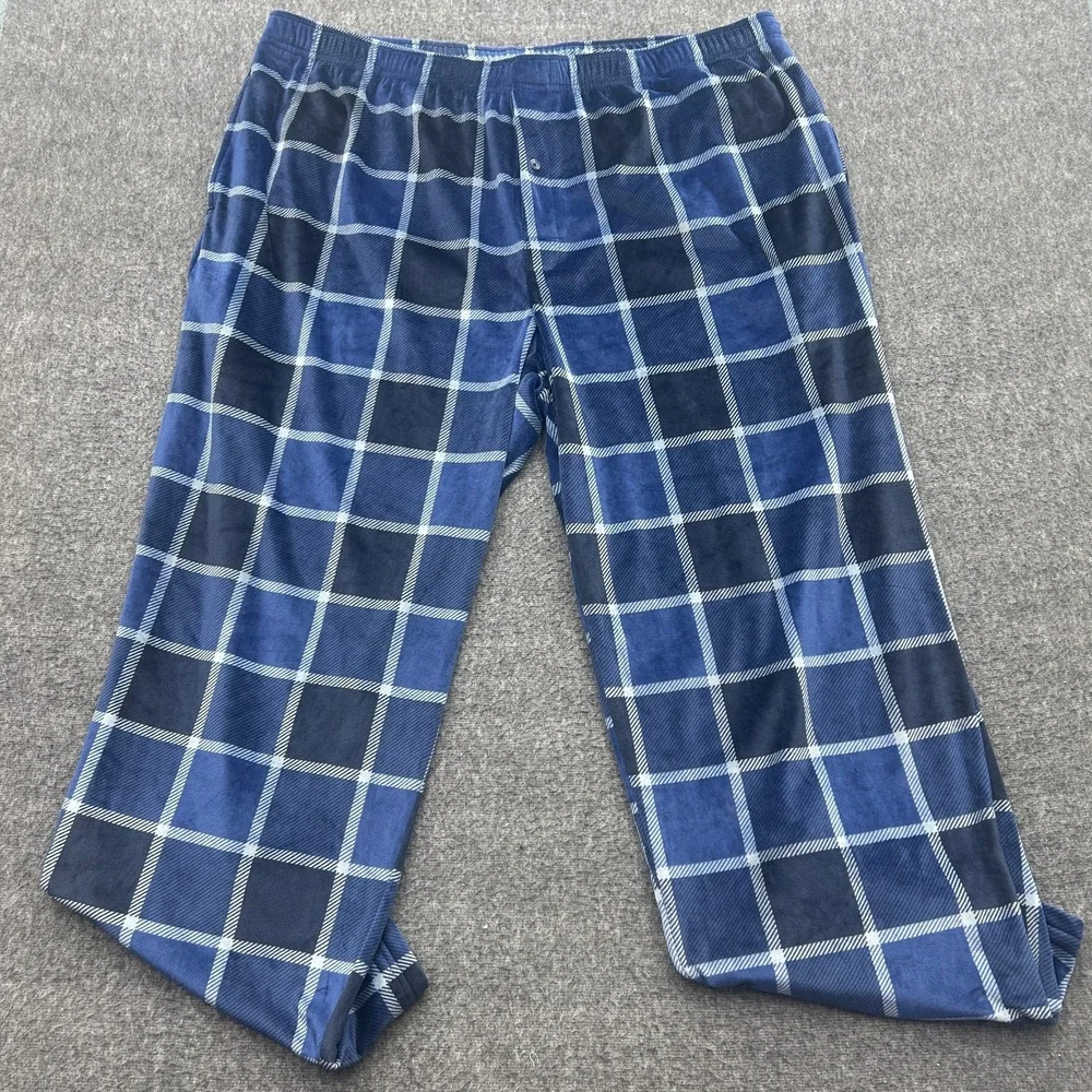 Roundtree & Yorke Mens Pajama Pants 2XB Plaid Blue Loungewear